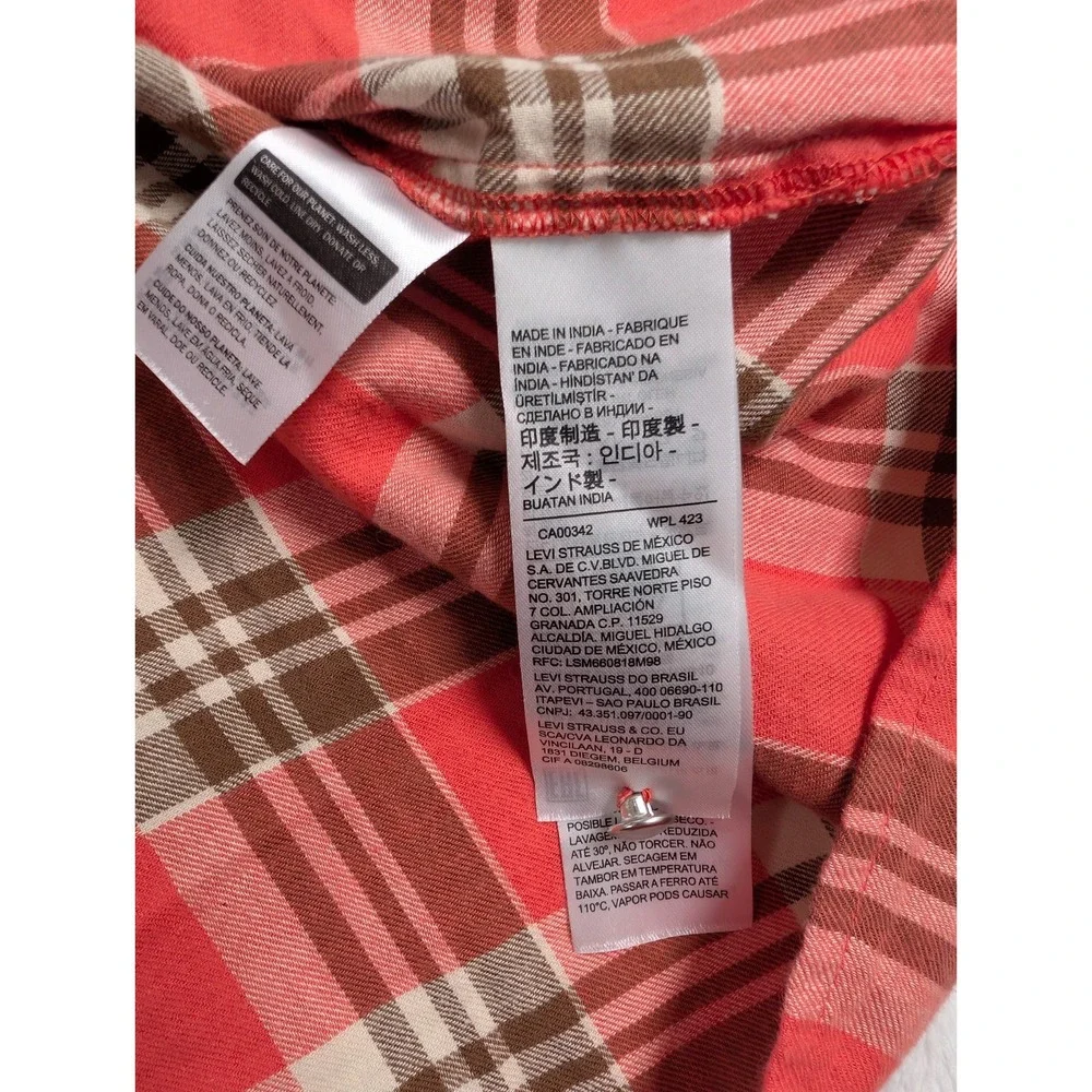 Levi's Flannel Pearl Snap Shirt Mens‎ XL Coral Brown Plaid Long Sleeve NWT